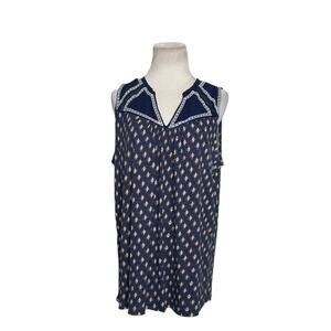 Poof Blue print sleeveless boho tunic top size XL